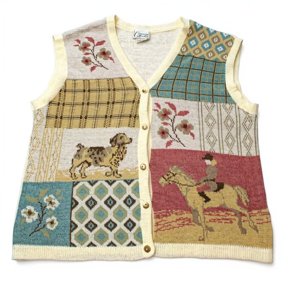 Company Collection Women's Sweater Vest Dog Horse and Rider Size XL